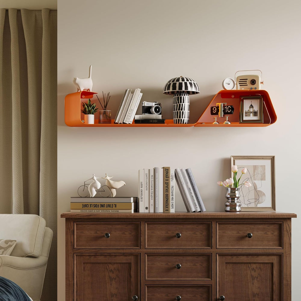 Sttoraboks Floating Wall Shelves Set of 3, Metal Mounted Shelf with Unique De...