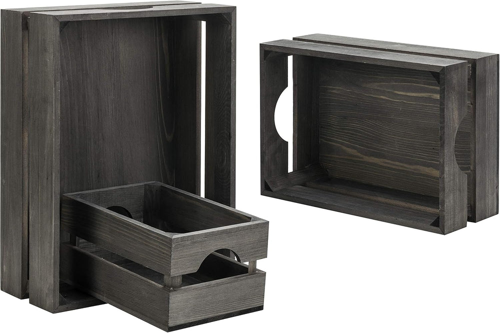 MyGift Rustic Gray Solid Wood Storage Organizer Box with Handle, 3 Piece Vari...