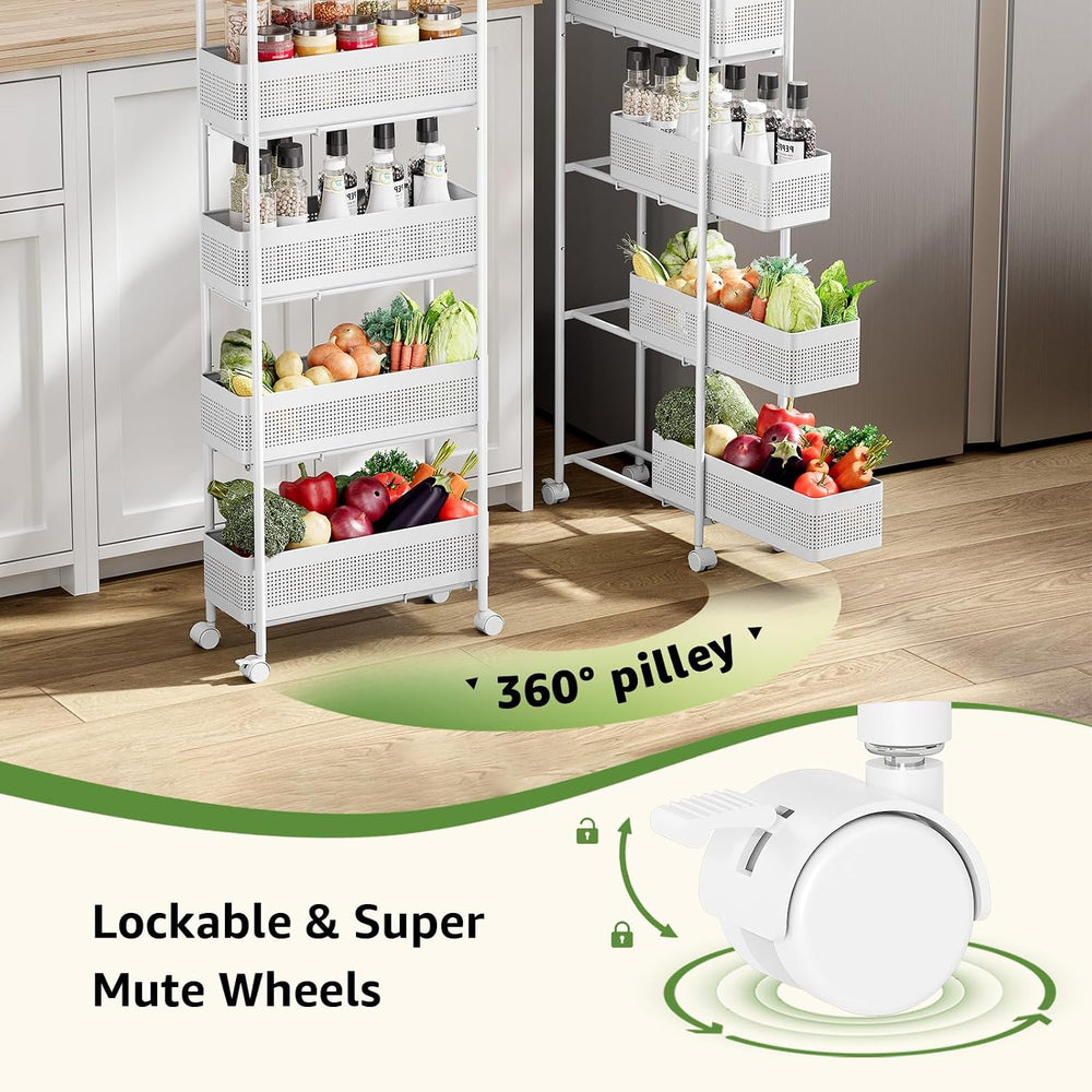 KINGRACK 5 Tier Slim Rolling Cart with Drawer, Metal Utility Storage Cart | 4...