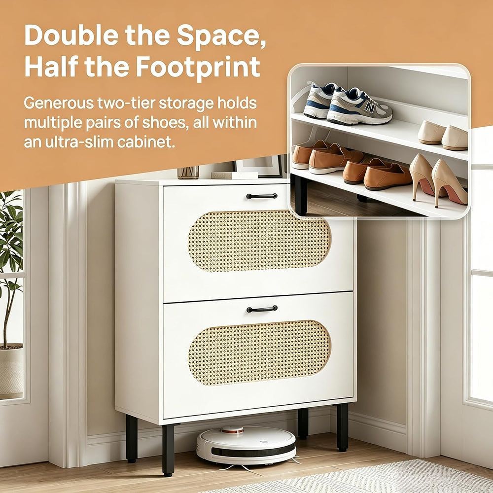 SUNCROWN 2 Flip Drawers Shoe Storage Cabinet, Freestanding Narrow Entryway Or...