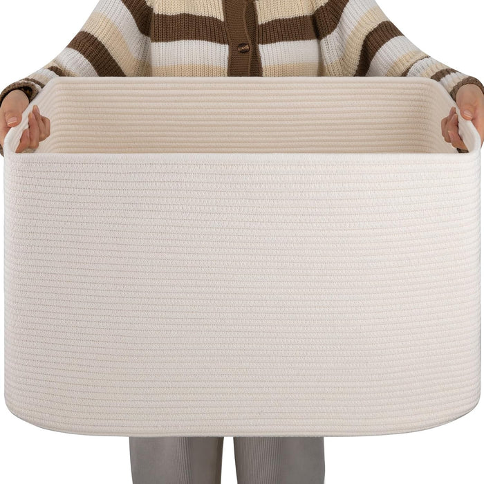 OIAHOMY 96L XXXLarge Blanket Basket Woven Cotton Rope Storage Basket White