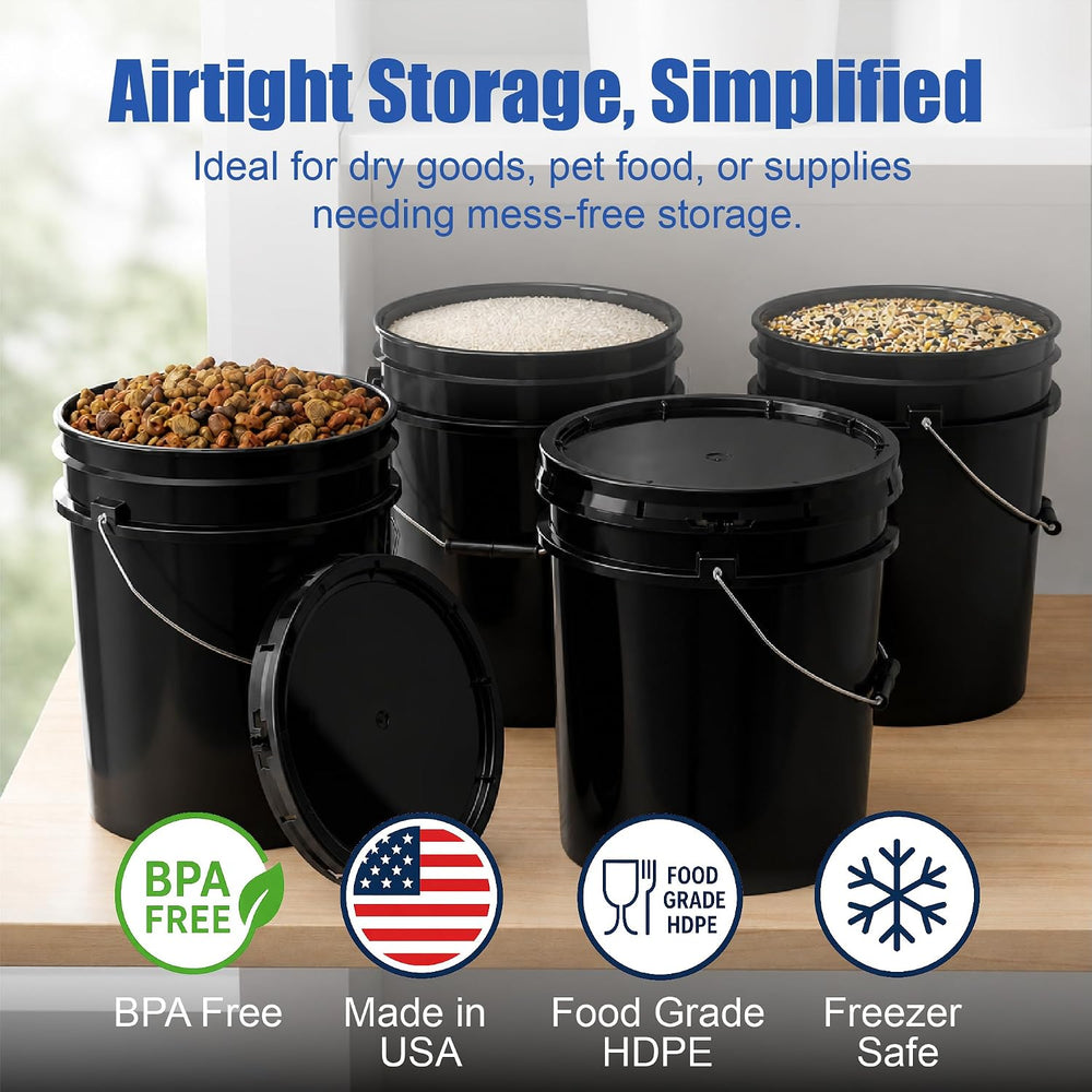 ePackageSupply 5 Gallon Bucket - Food Grade w/Lid BPA-Free, 6 Pack - Black