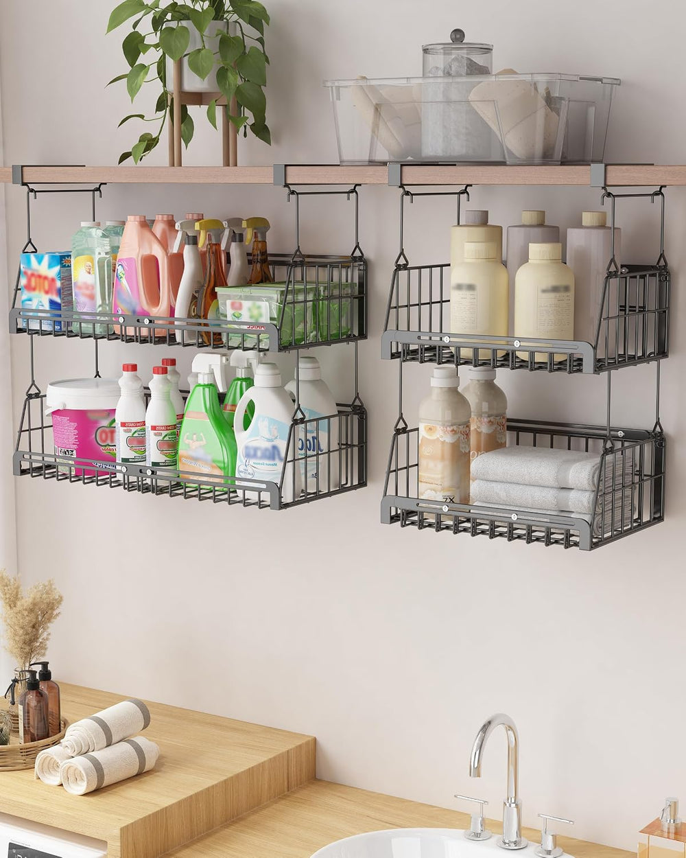 2 Pack Hanging Laundry Basket Organizer Closet Hanging Organizer, Black