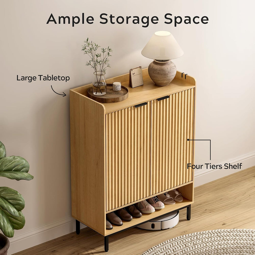 EYYTHUNG Fluted Shoe Cabinet with Doors, Large Wooden Shoe Storage Cabinet wi...