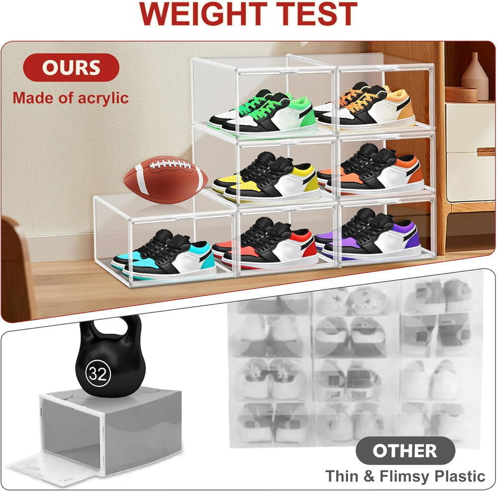 12 Pack Clear Plastic Shoe Organizer, Acrylic Magnetic Door, Fit Size 12