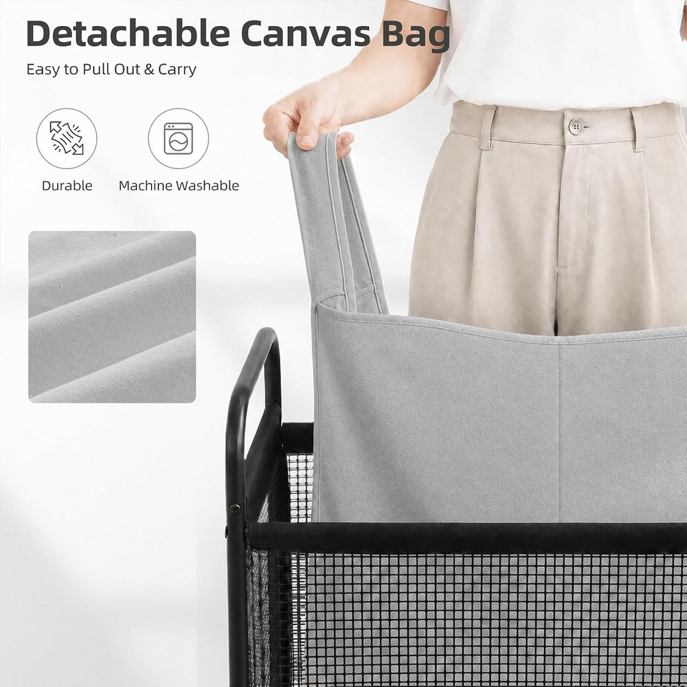 STORAGE MANIAC Rolling Laundry Hamper with Wheels 2-Section Laundry Sorter Ro...