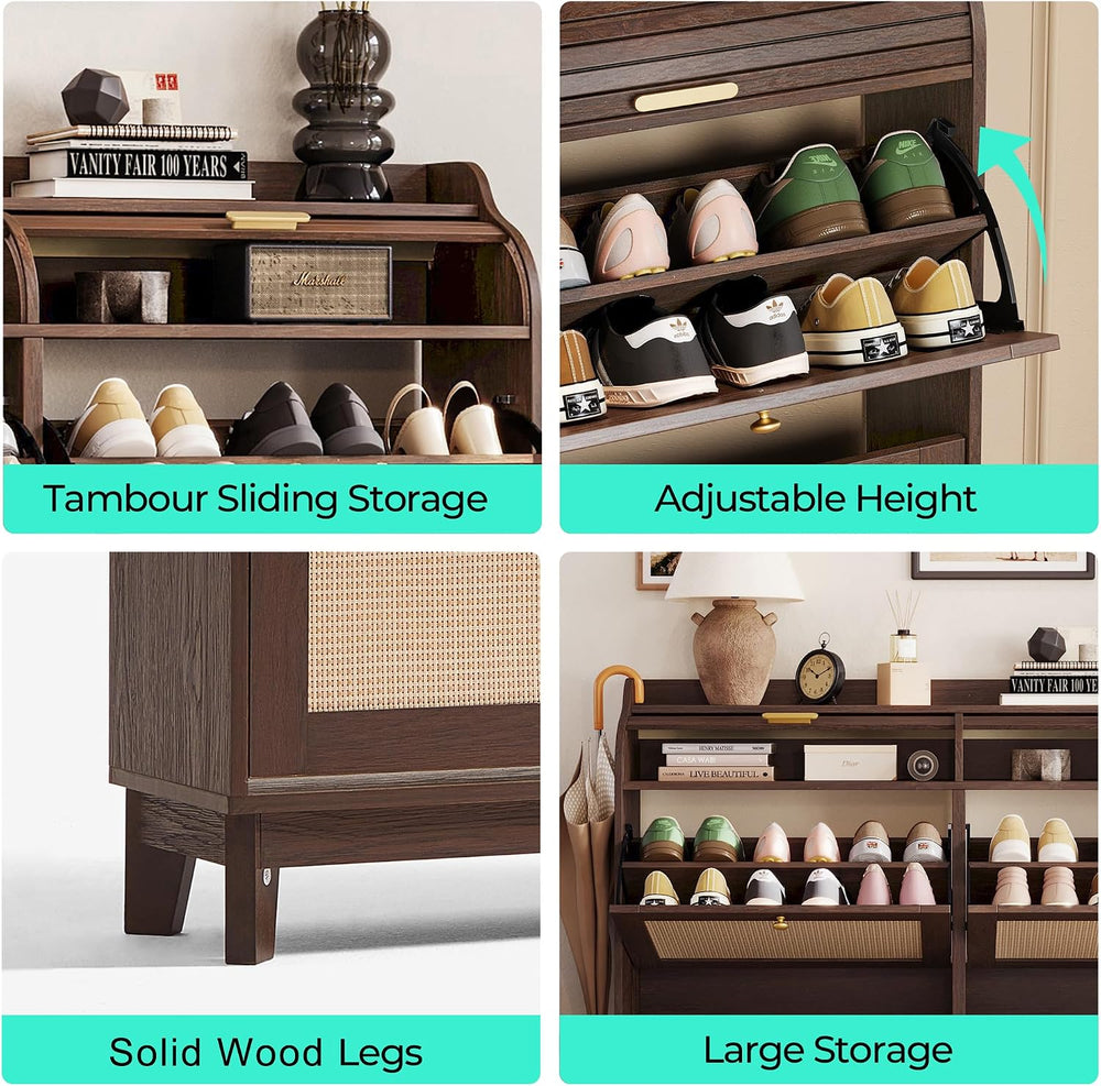 LINSY Shoe Storage Cabinet, Rattan Shoe Cabinet Flip Drawer Shoes Rack Cabine...