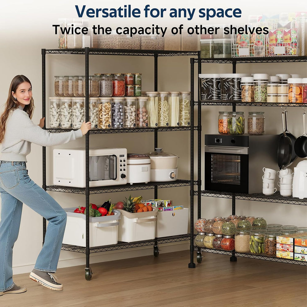 Whitmor 4 Tier Storage Shelves with Wheels, Heavy Duty Metal Shelving Unit, 6...
