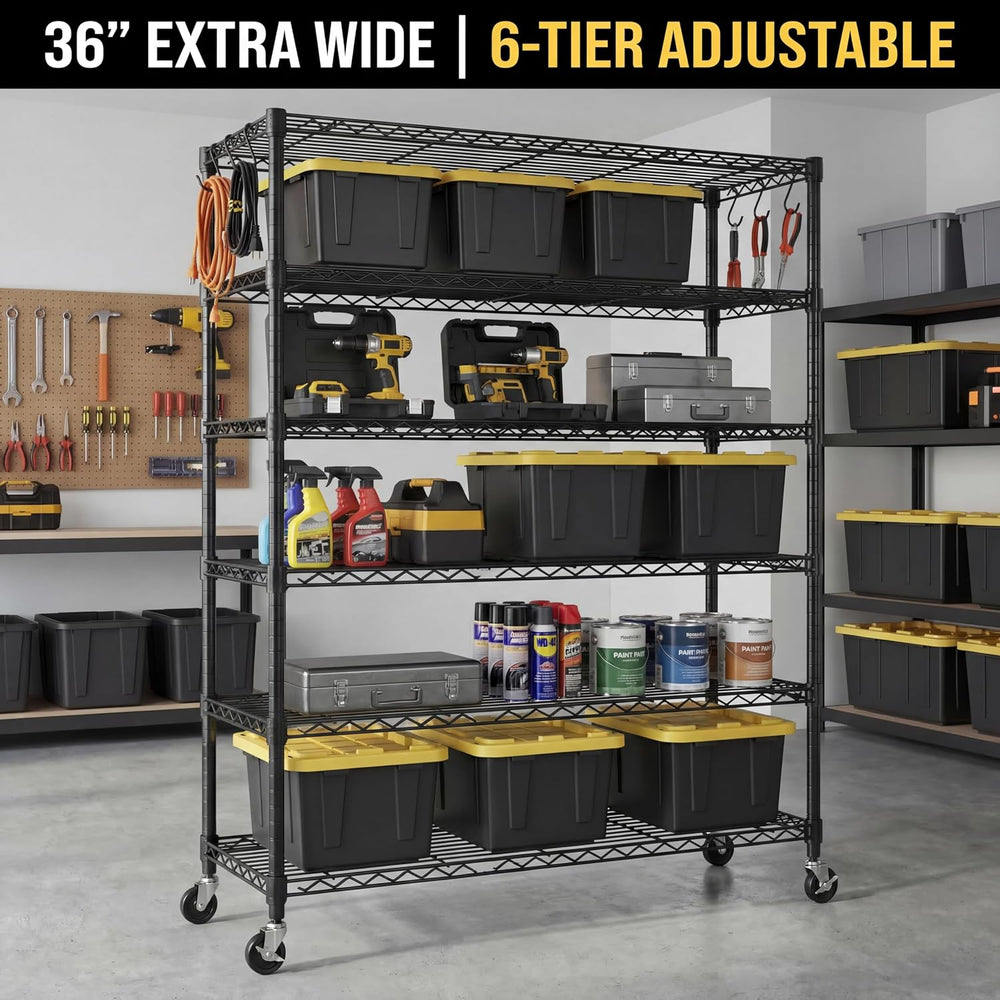 6 Tier 36" W x 18" D x 78" H Rolling Wire Metal Storage Shelve...