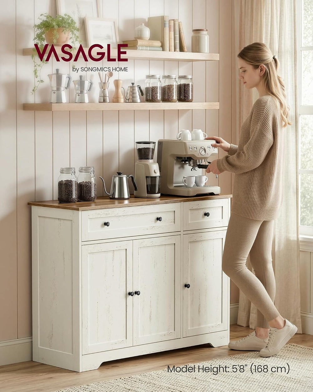 VASAGLE Buffet Cabinet, Sideboard, 3 Doors, 42.1 x 15.8 x 31.8 Inches
