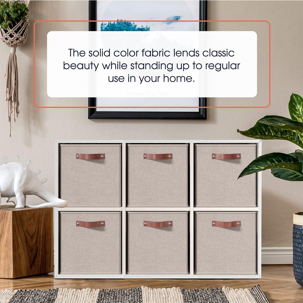 Ornavo Home 11x11 Foldable Fabric Storage Cube Bins, 6 Pack, Beige