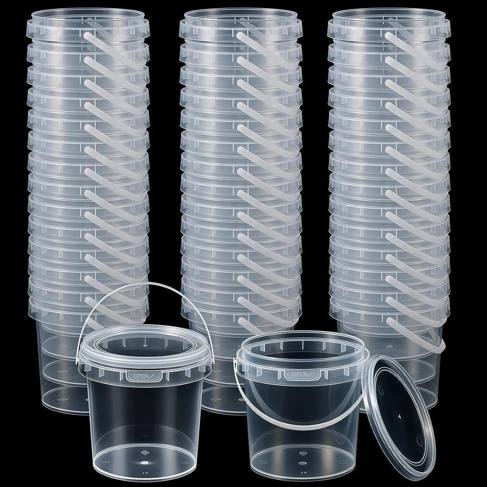 50 Pcs 34oz Maxcheck Plastic Bucket with Lids and Handles Bulk, Clear