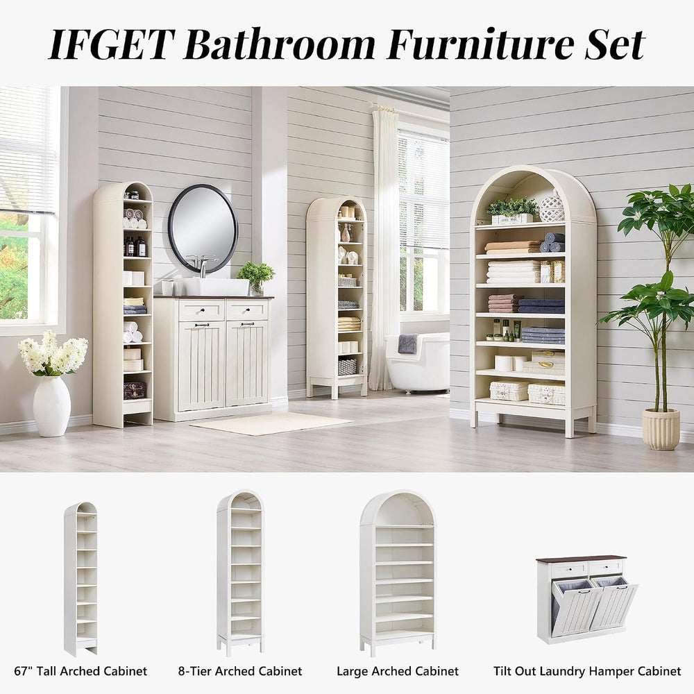 IFGET 67" Tall Arched Shoe Storage Cabinet, 8 Tiers Shoe Rack-Antique White