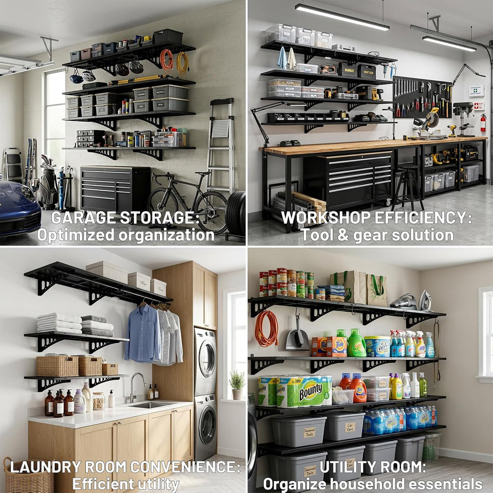 2-Pack 1.5x4ft Garage Wall Shelving, 500 Lbs Heavy Duty Garage Shelving Wall ...