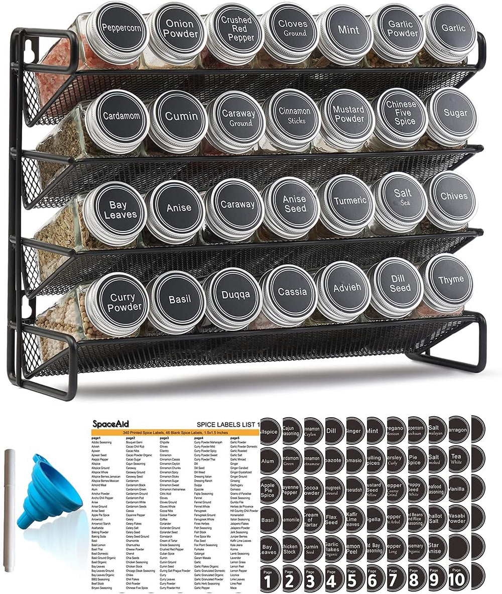 SpaceAid Spice Rack Organizer with 28 Spice Jars, 386 Spice Labels, Chalk Mar...