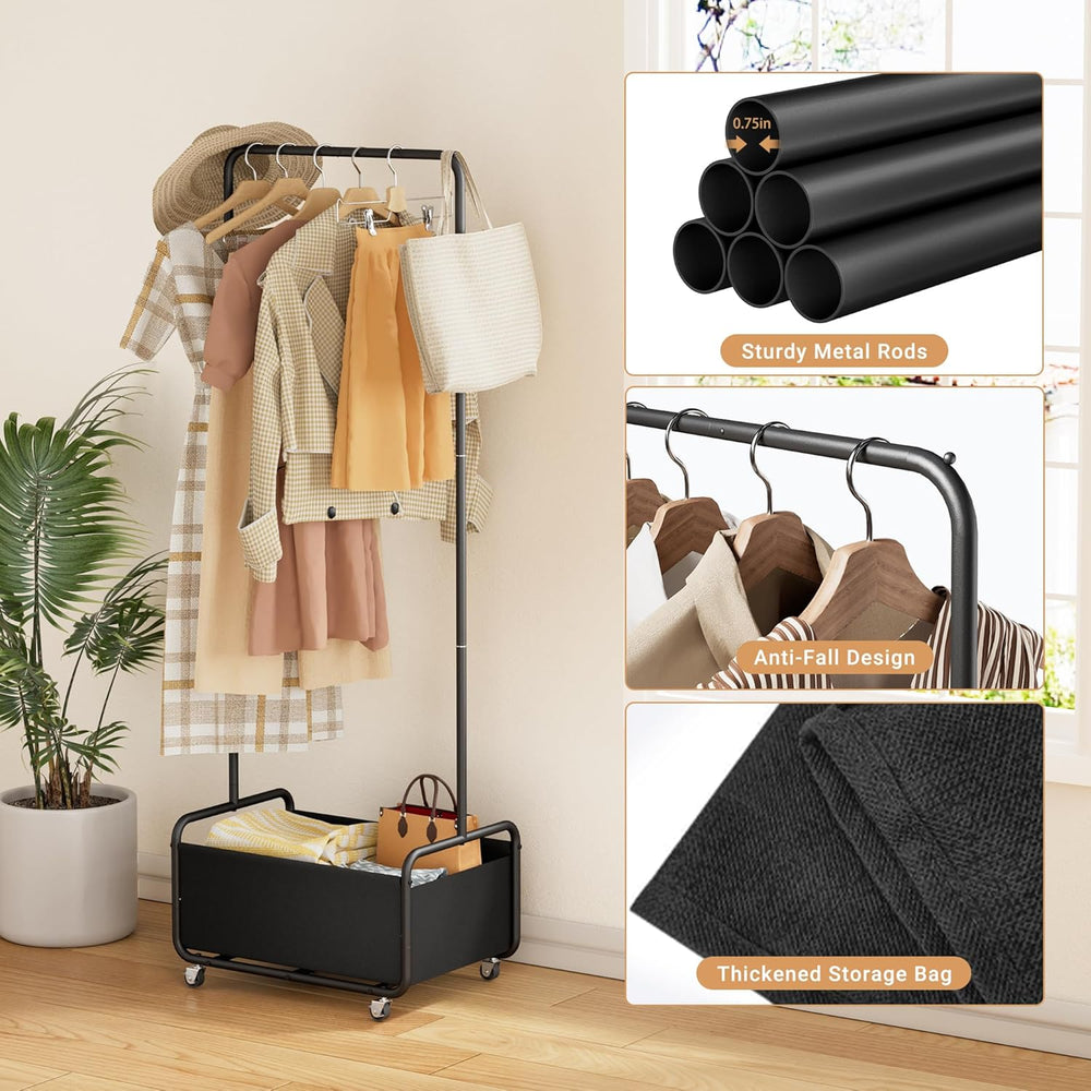 Dunatou Small Clothes Rack with Wheels & Bottom Basket – Heavy Duty Rolli...