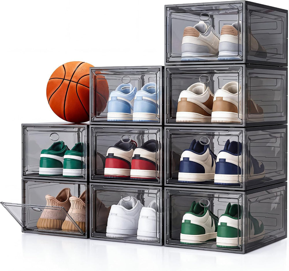 Sturdy Stackable Shoe Box,Clear Shoe Organizer with Magnetic Door