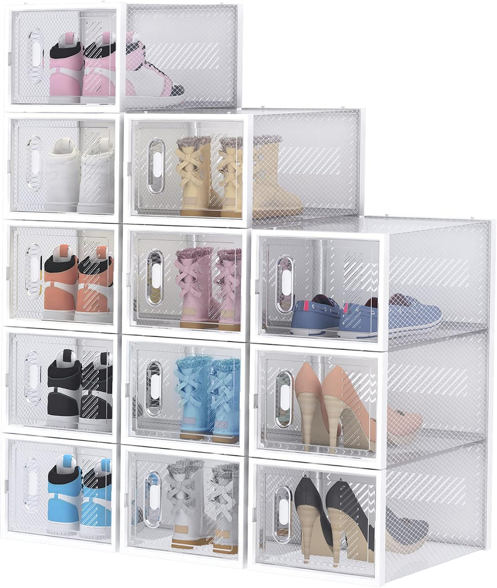 SIMPDIY Shoe Storage, 12 Pack Large Shoe Boxes Clear Plastic Stackable, Shoe ...