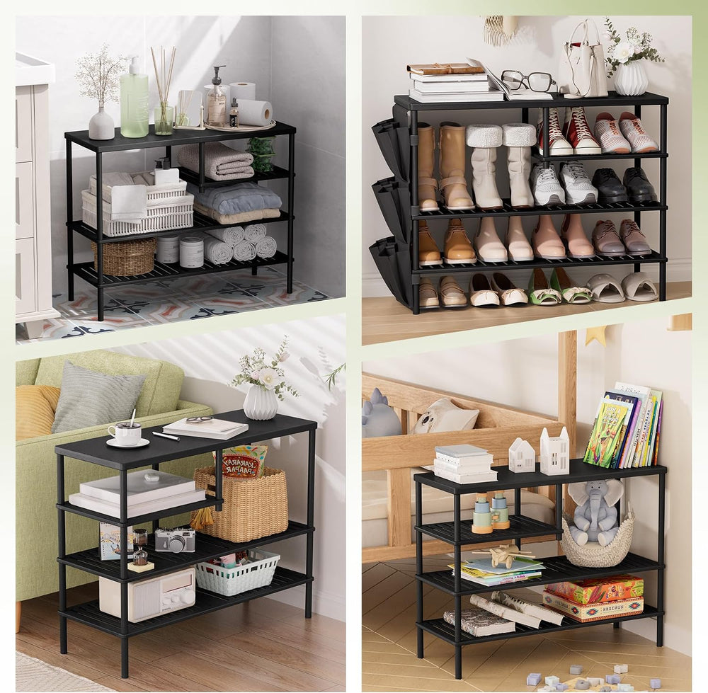 Bamboo Shoe Rack, 4 Tiers Shoe Organizer for Closet, Shoes Storage for 20-24 ...