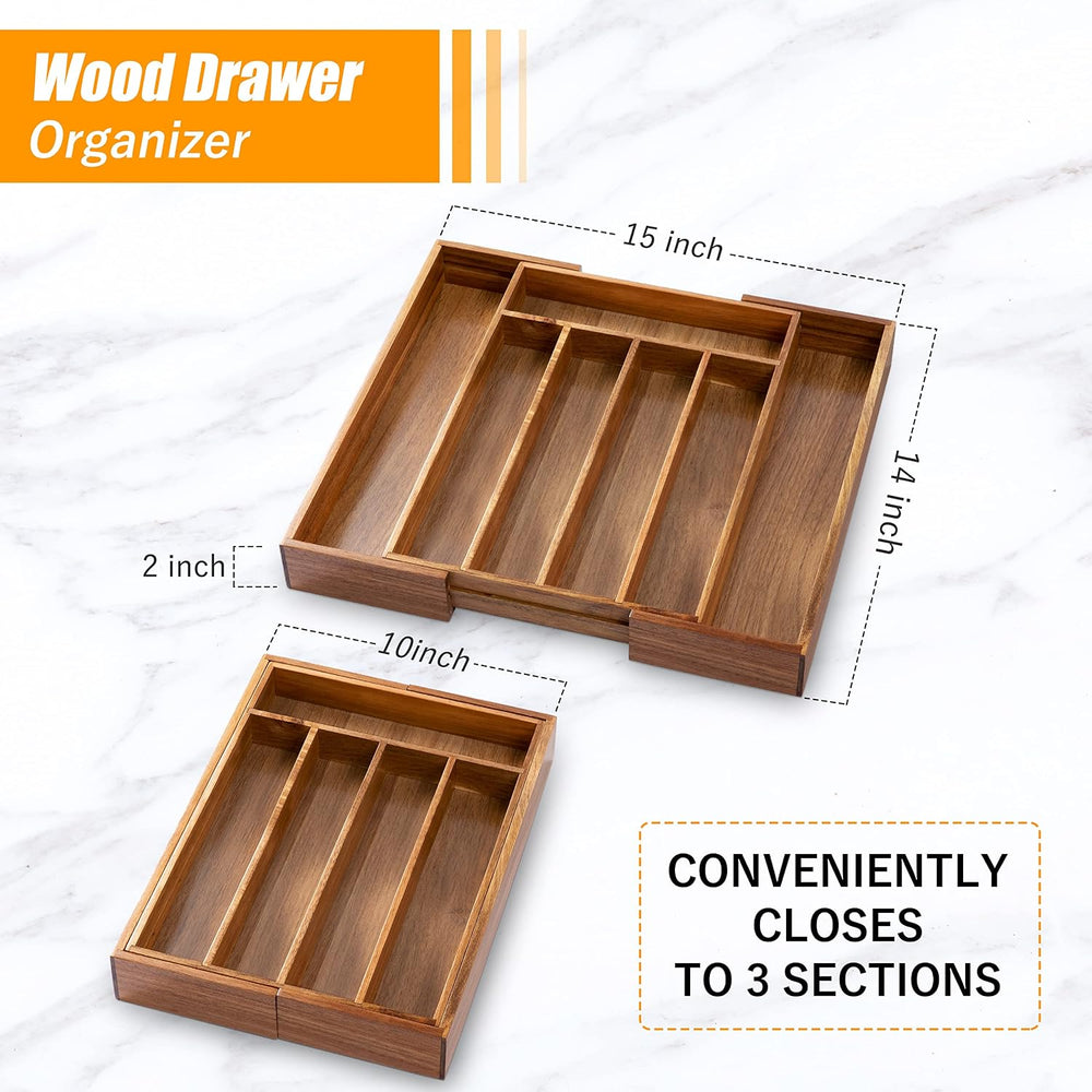 Bellsal Acacia Silverware Organizer Kitchen Drawer Organizer Expandable Bambo...