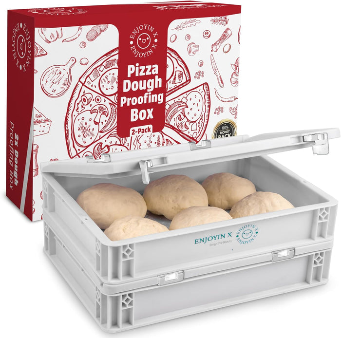 2-Pack Pizza Dough Proofing Box with Lid - Dough Tray & Proofing Container for Pizza, Bread, Sourdough - Stackable Design 16" x 12" x 3.5", White