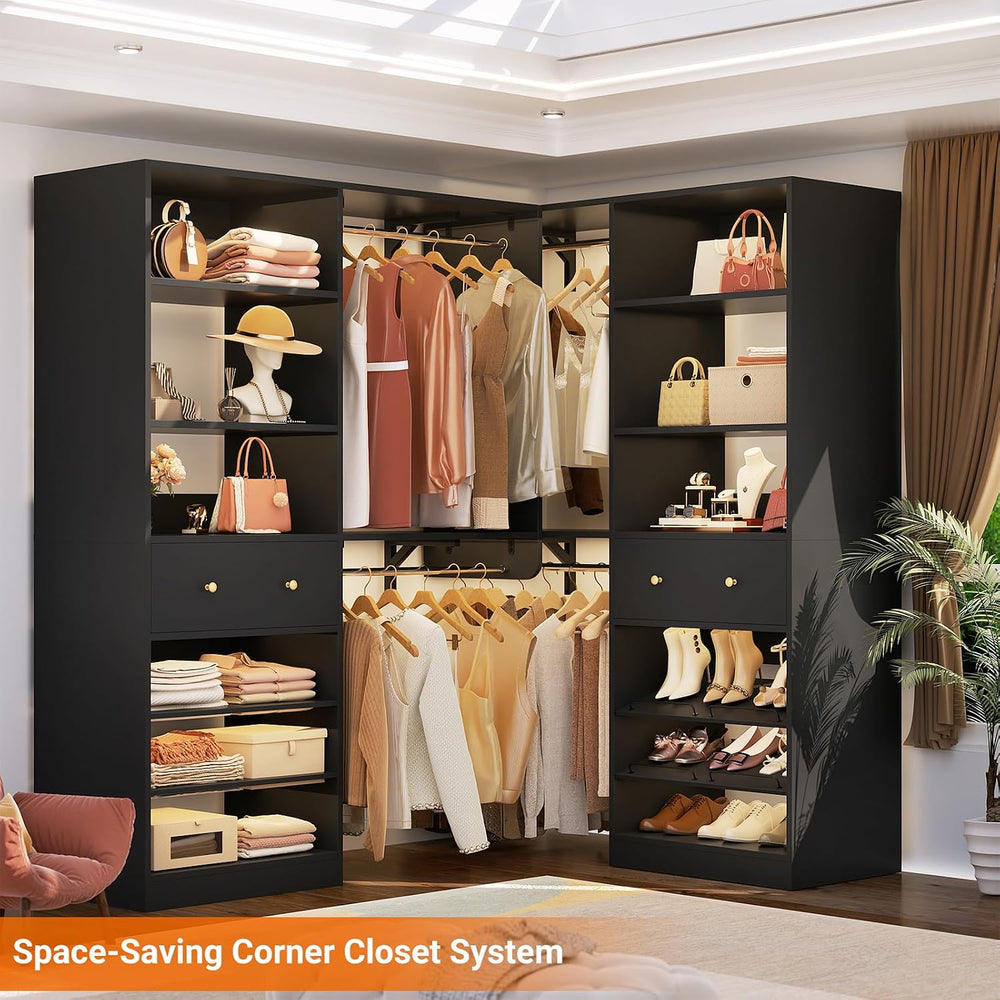 [10 FT Closet System] 120 Inch Reversible Set of 2 Wood Closet Organizer Syst...