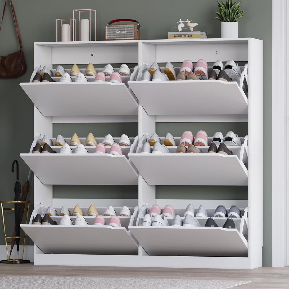 BORNOON Shoe Cabinet with 6 Flip Drawers, Slim Narrow Shoe Storage Cabinet, F...