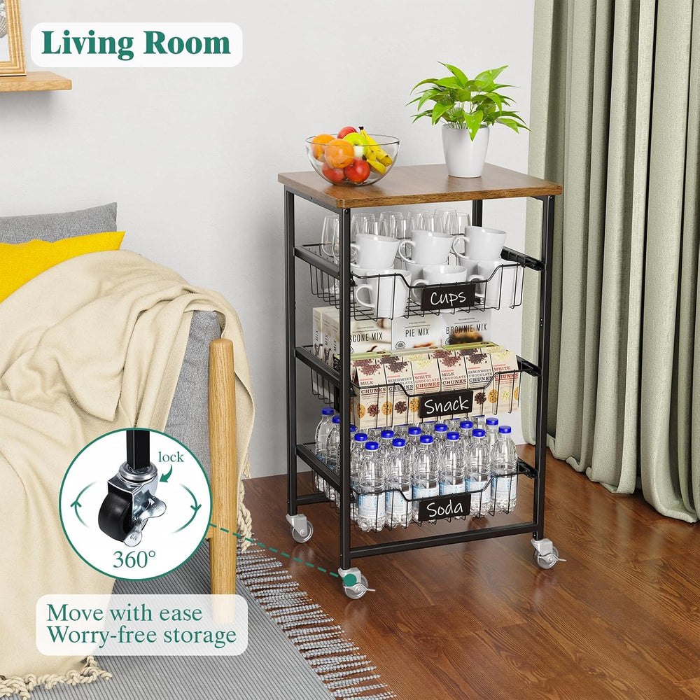 CHLORYARD 4-Tier Vegetable Fruit Basket Kitchen Storage Rolling Cart on Wheel...