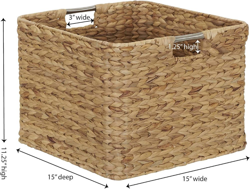 Household Essentials Square Wicker Basket with Handwoven Hyacinth Fibers, Sta...