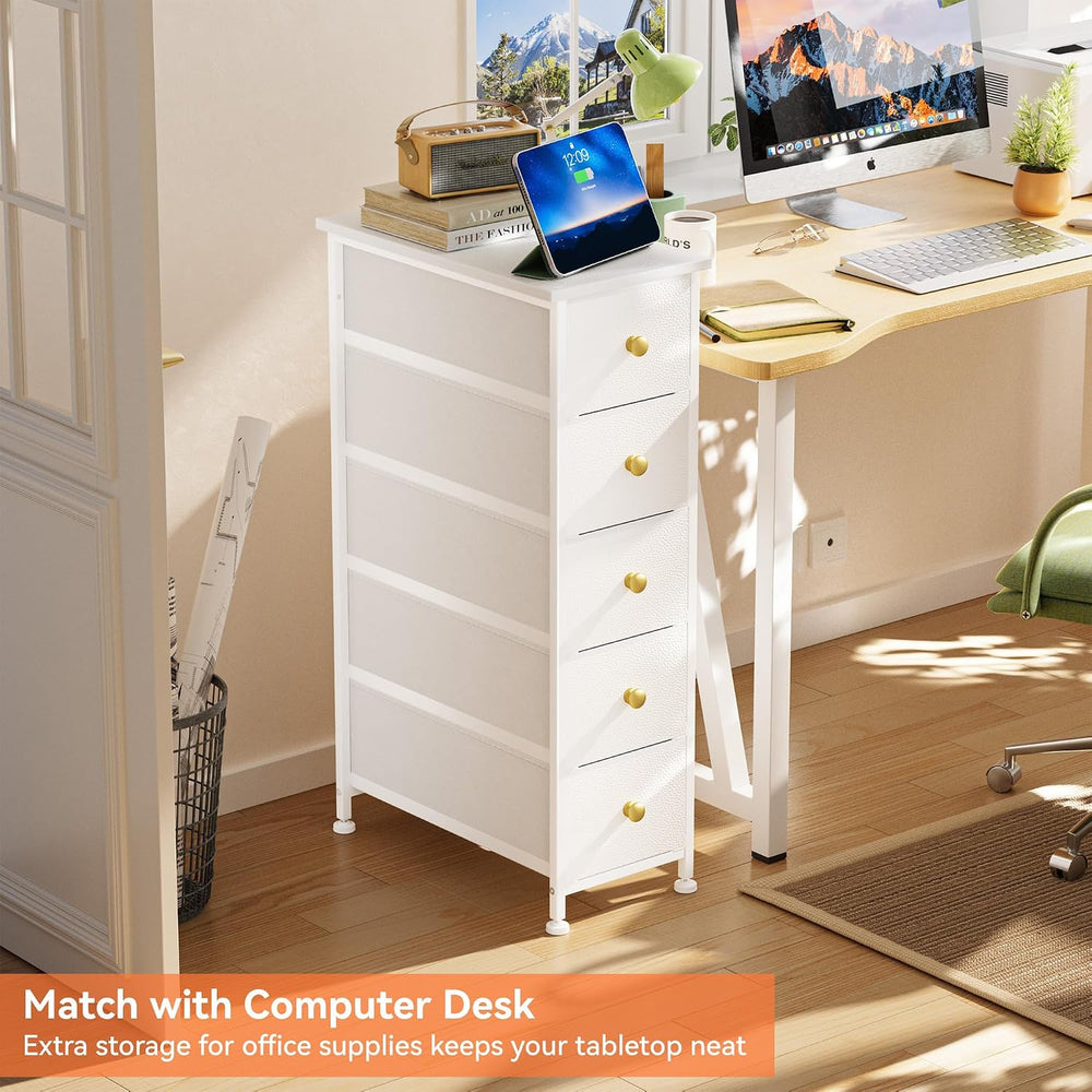 Narrow Dresser Storage Tower with 5 Drawers, Vertical Slim Dresser Chest of D...
