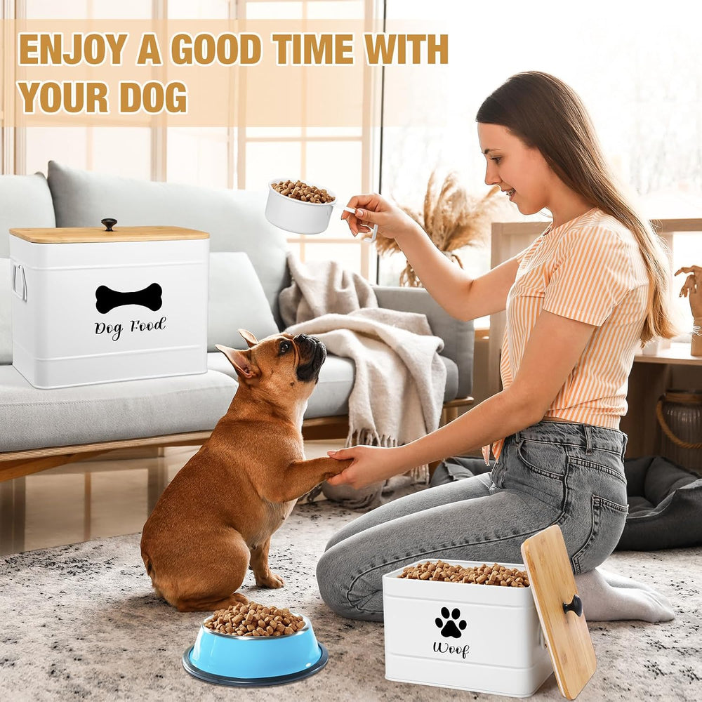 Newtay 2Pcs Extra Large Metal Dog Food Containers Airtight 12&3.5 Lb, White