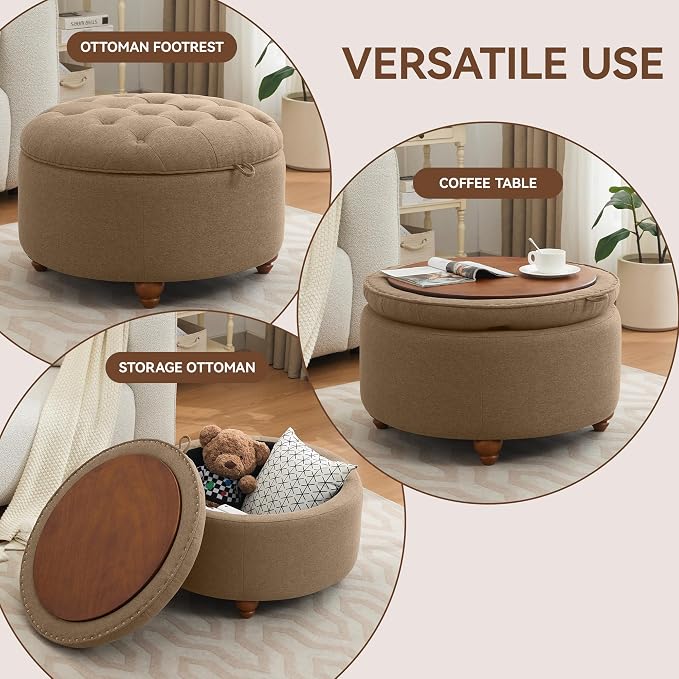 30Inch Round Storage Ottoman