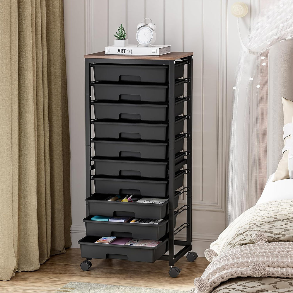 SYKIARIOL 10 Drawer Rolling Cart,Black