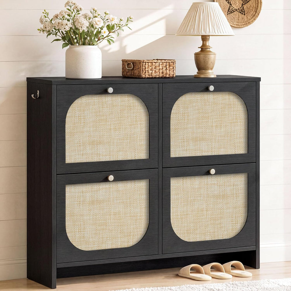Nicetree Rattan Shoe Cabinet for Entryway, 9.5" Ultra-Thin Narrow Shoe R...