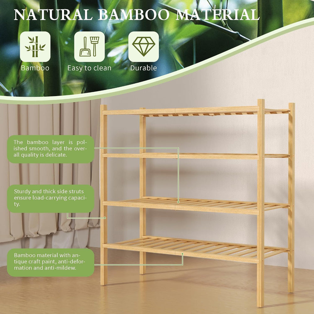 ROMGUAR CRAFT 4 Tier Bamboo Shoe Rack for Closet Free Standing Wood Shoe Shel...