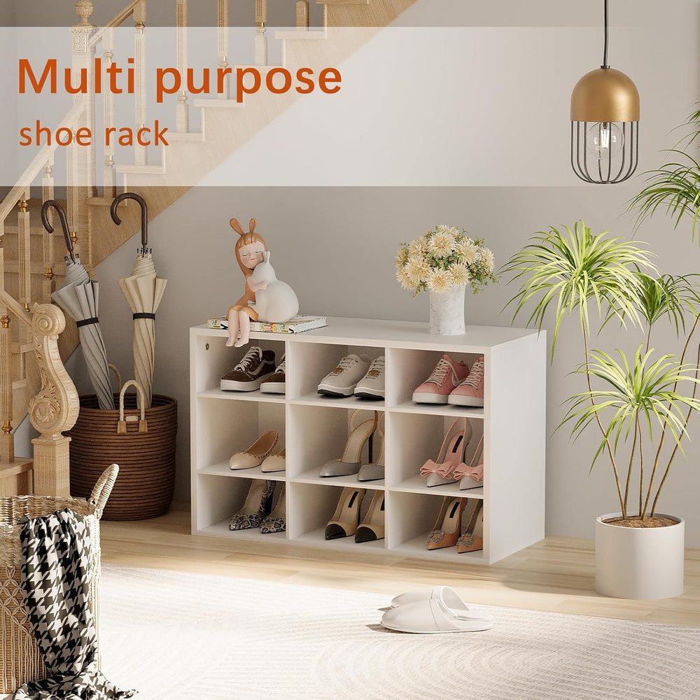 Garden 4 you Shoe Storage Bench, Cubby Shoe Rack with 9 Cubbies, 3-Tier Wood ...