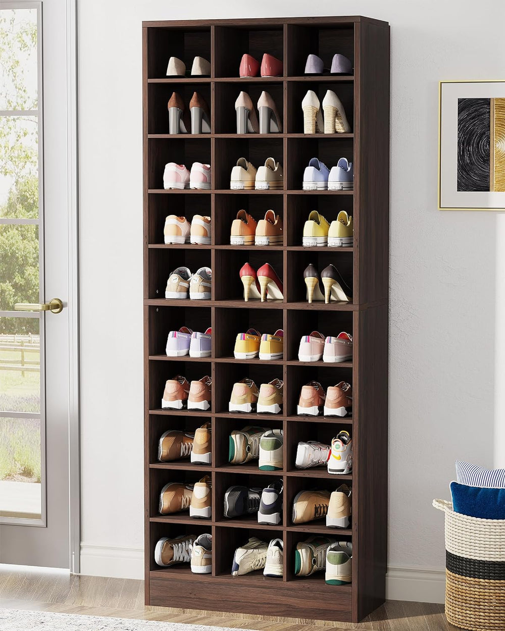Tribesigns 10-Tier Shoe Storage Cabinet, Espresso Wooden Shoe Rack with 30 Cu...