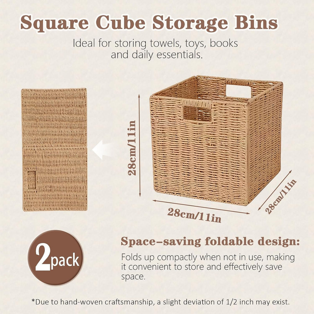 11x11in Storage Baskets 4 Pack Basket with Handles Cubes Bins for Shelves