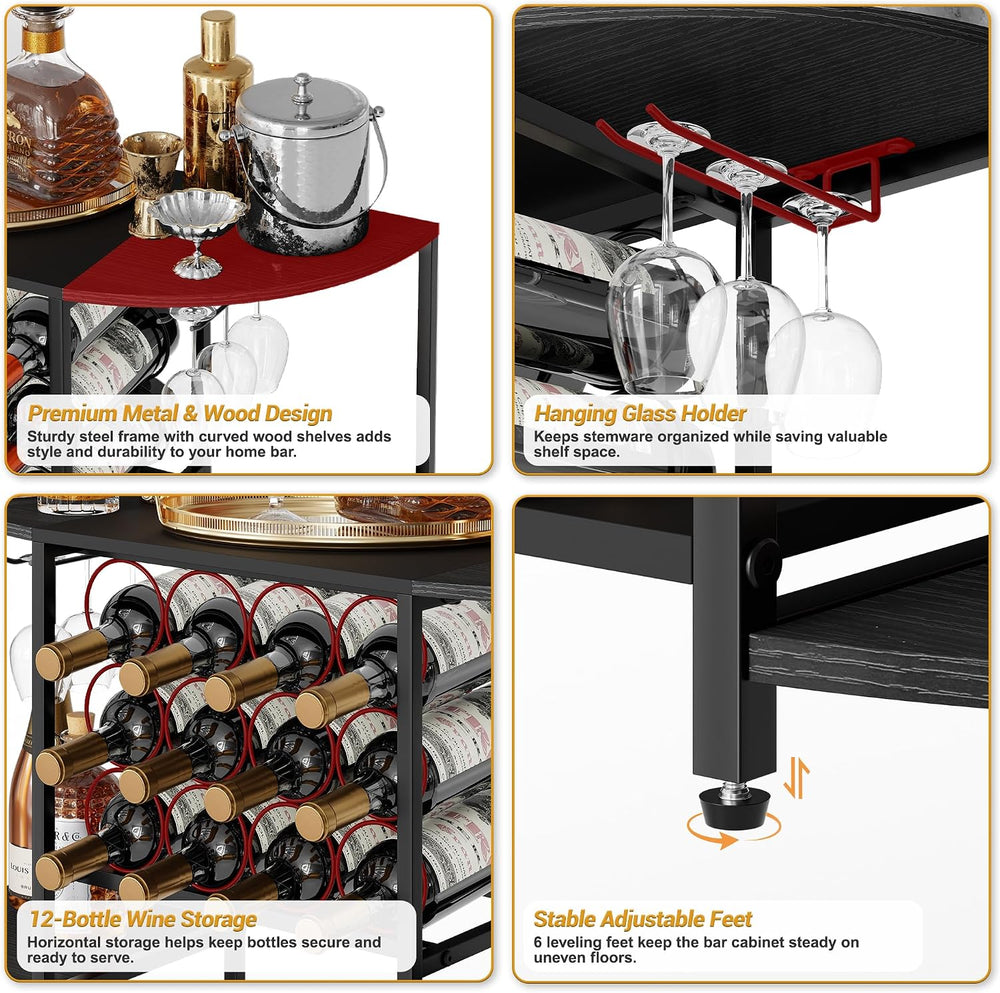 JKsmart Home Bar Cabinet with 12 Bottle Wine Rack, 3-Tier Liquor Cabinet with...