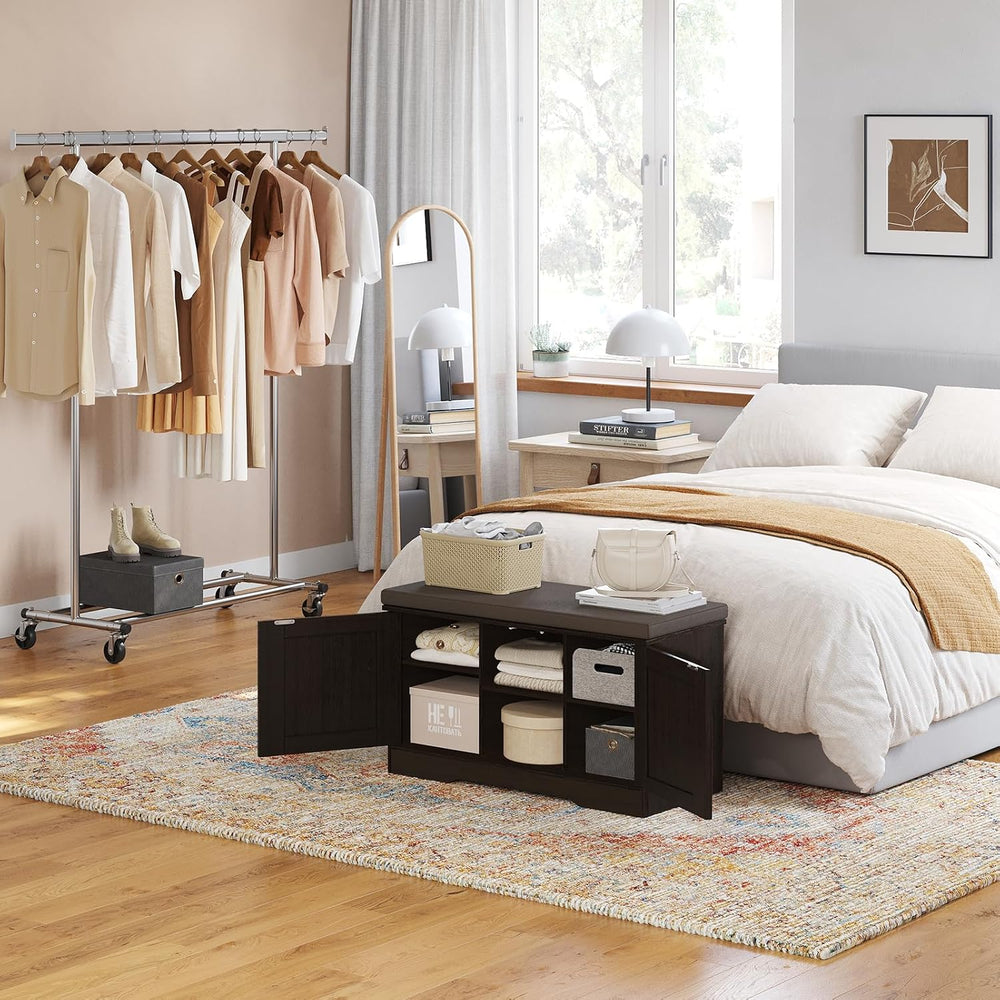 DINZI LVJ Shoe Storage Bench with Cushion, Door, Espresso 31.5" LX17.7 H