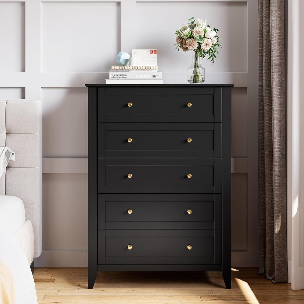 GarveeHome 5 Drawer Dresser for Bedroom, Black Dresser with Deep Drawers &amp...