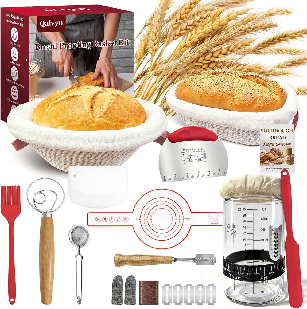 Sourdough Starter Kit with 2 Proofing Baskets & Starter Jar for Beginners