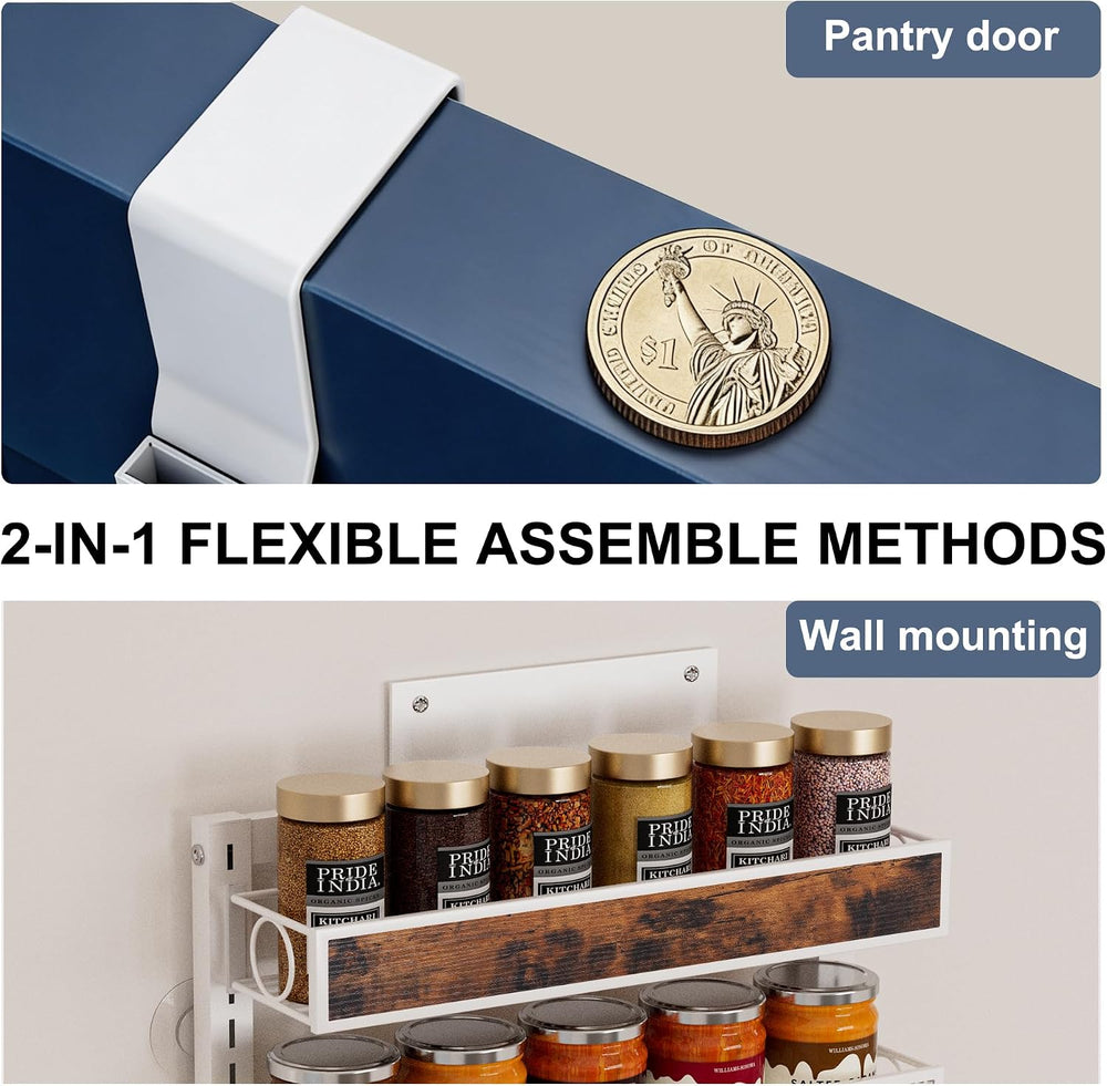 9 Tier Over the Door Pantry Organizer 2 IN 1 Hanging or Wall Mounted Spice Ra...