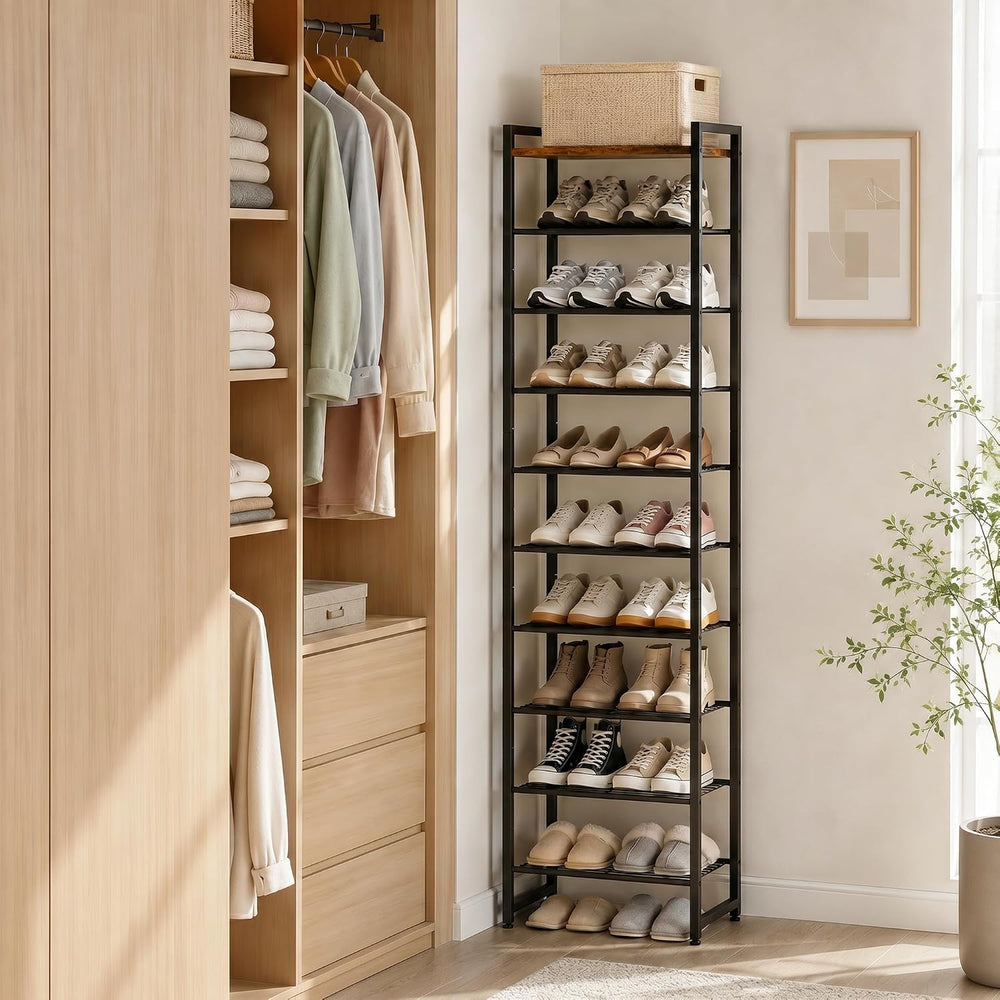 Narrow Shoe Rack 10-Tier, Tall Shoe Organizer for Small Spaces