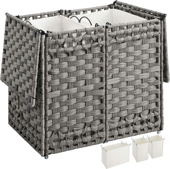 Greenstell Laundry Hamper with Lid and 2 & 1 Removable Liner Bags, No Install Needed, 65L Collapsible Laundry Basket, Wicker Clothes Hamper with Handles, Hamper for Bedroom, Bathroom, Grey