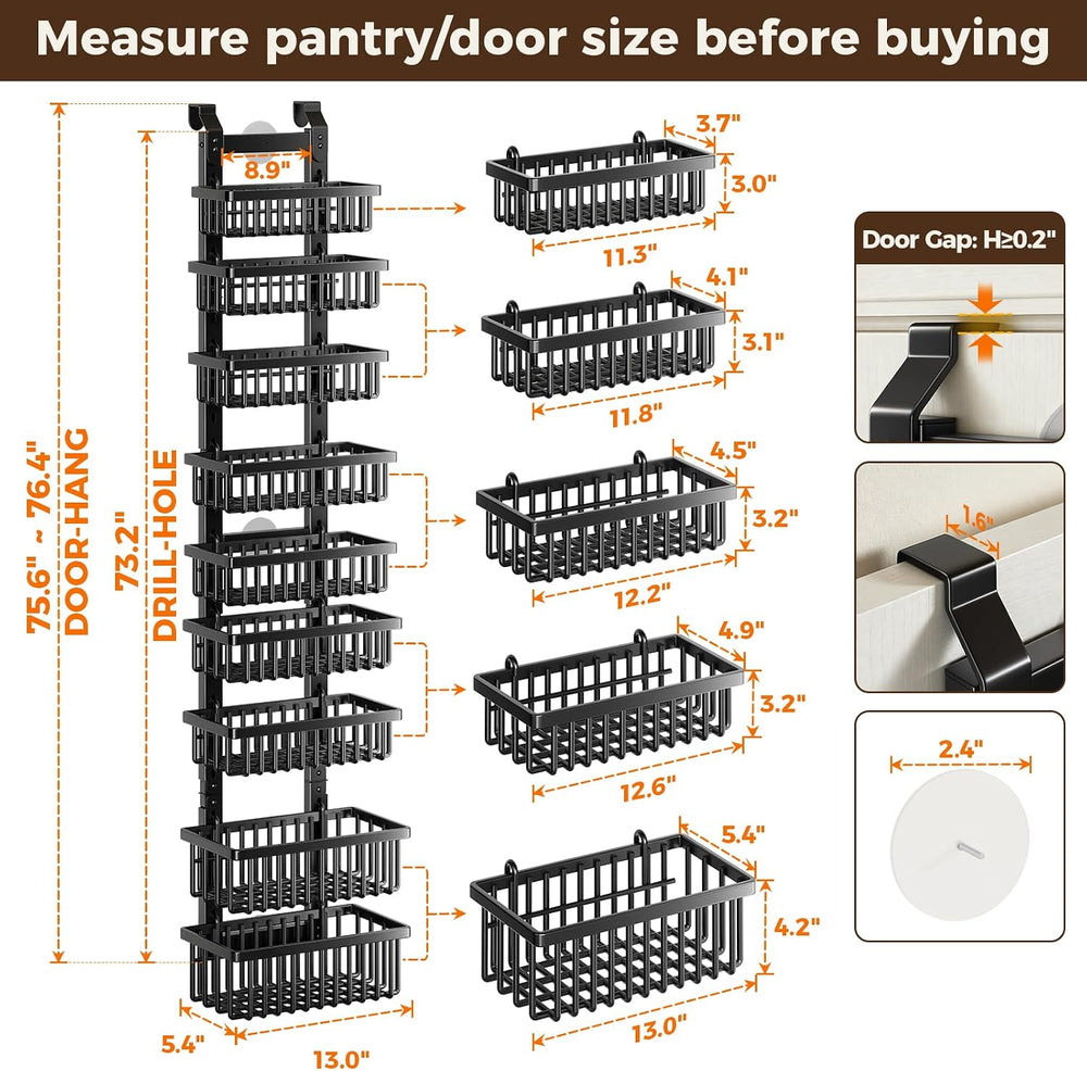 POKIPO 9 Tier Narrow Over The Door Pantry Organizer, 2 in 1 Wall Mount or Han...
