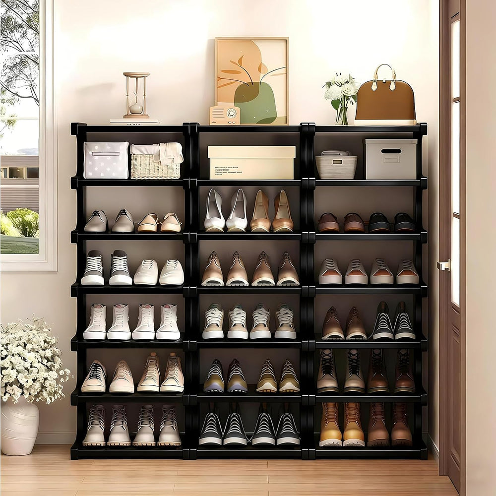 7-Tier Bamboo Shoe Rack, Vertical Narrow Shoe Rack for Small Space, Free Stan...
