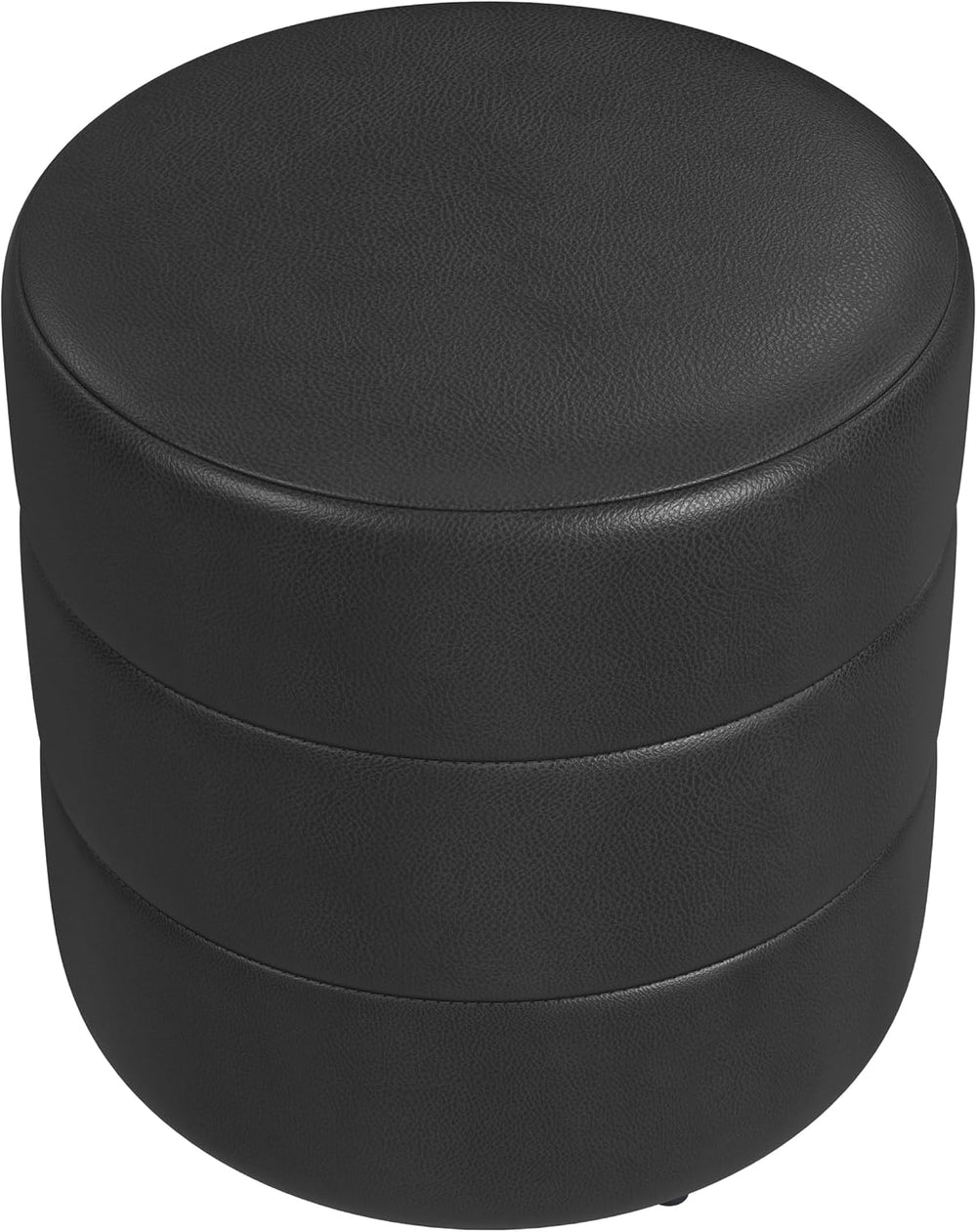 HomePop 18" Round Ottoman - Black Faux Leather