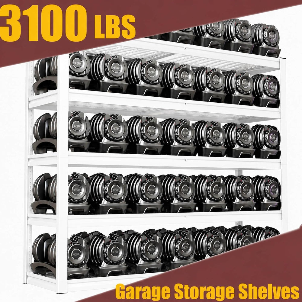 White Heavy Duty Garage Shelving Unit 65 W x 24 D x 84 H, 5 Tier Metal Storag...