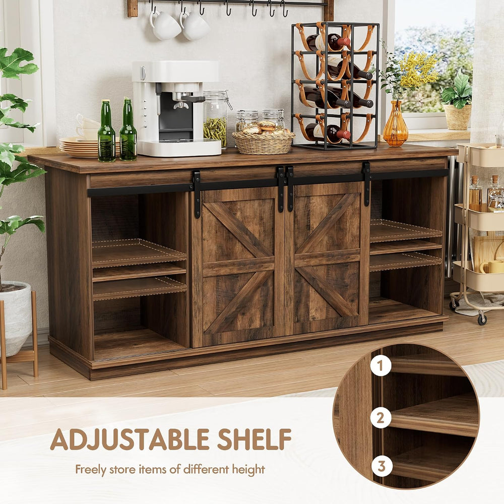 Shahoo Farmhouse Sideboard Buffet Cabinet, Coffee Bar Storage with Sliding Ba...